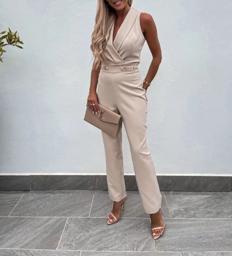 Women's Summer Solid Color Slim Fit Backless Fashion Jumpsuit