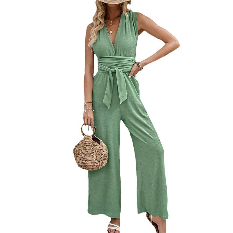 Sleeveless Elastic Waist Wide Leg Jumpsuit